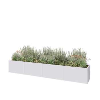 Jardinieră XXL din oțel - Dreptunghiular - 400 x 60 x 60 cm - RAL9010 mat (alb) - Cu placă de bază