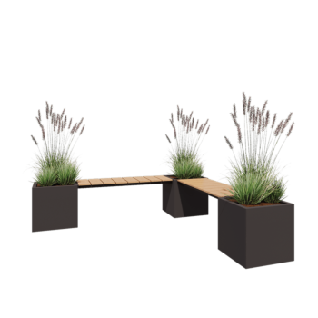 Jardinieră din oțel - Pătrat - Configurație pe colț - 221,2 x 221,2 x 50 cm - RAL7016 mat (gri antracit) - Cu placă de bază - Cu băncuță