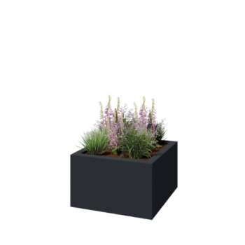 Jardinieră din fibră de sticlă - Pătrat - 100 x 100 x 60 cm - RAL7021 mat (gri negru) - Cu fund