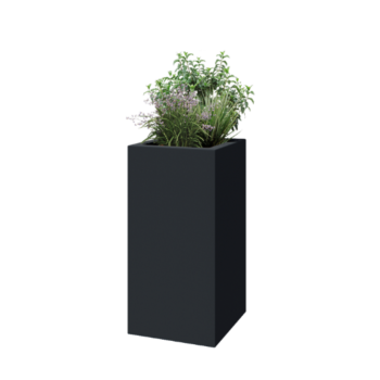 Jardinieră din fibră de sticlă - Pătrat - 50 x 50 x 100 cm - RAL7021 mat (gri negru) - Cu fund