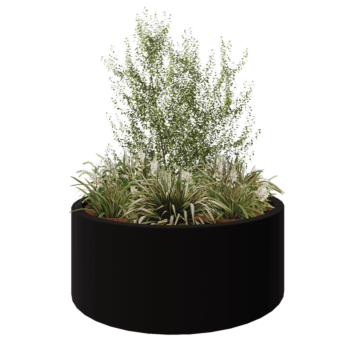 Jardinieră din fibră de sticlă - Rotund - Ø 150 x 60 cm - RAL9005 mat (negru) - Cu fund