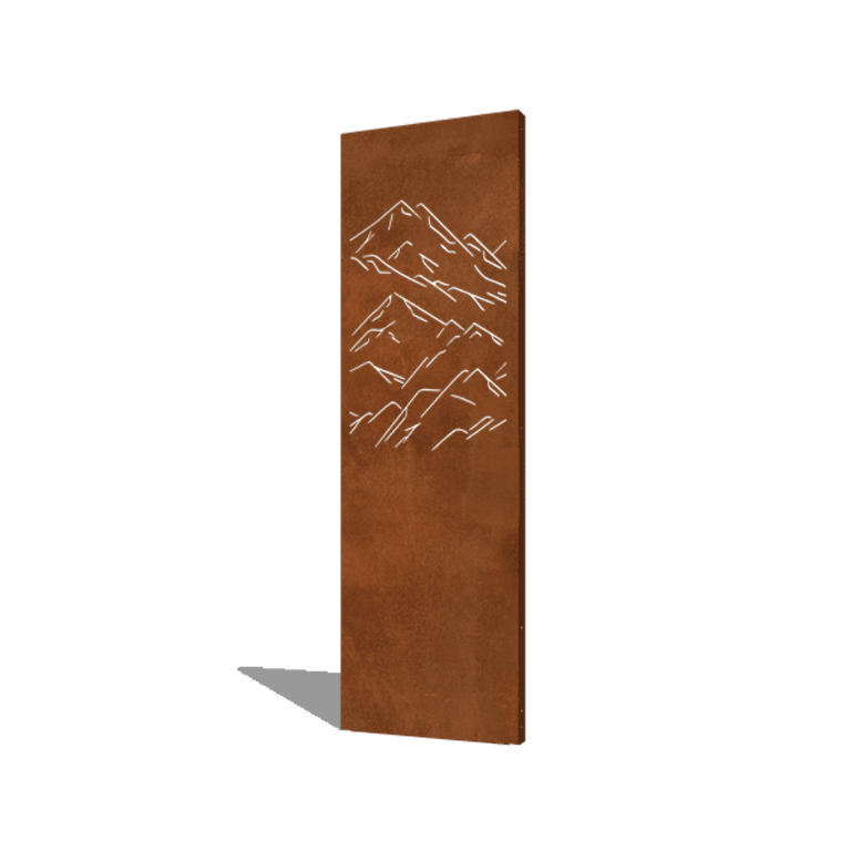 Panou de grădină din oțel corten munți compoziție 1 60 x 6 x 190 cm