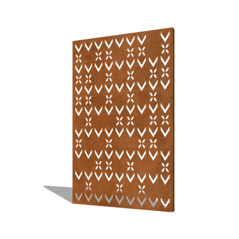 Panou de grădină din oțel corten motiv de acoperiș compoziție 3 120 x 6 x 190 cm