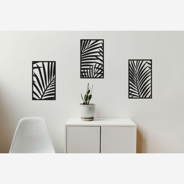 Decor de perete din metal Ferigi 3 părți