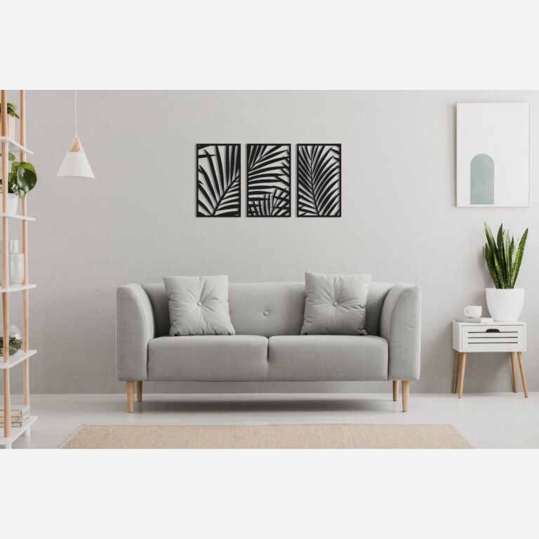Decor de perete din metal Ferigi 3 părți