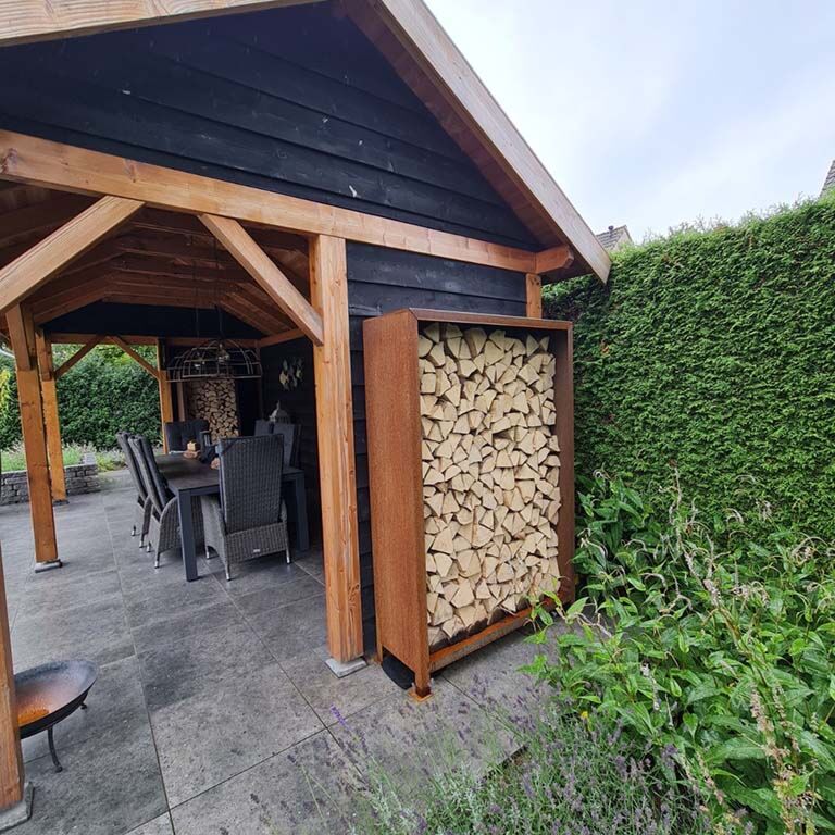 Suport din oțel corten pentru lemne Indiana 180 x 120 x 40 cm