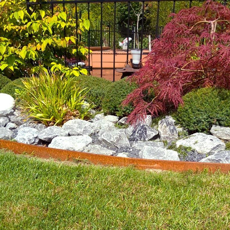 Separator de gazon din oțel corten formă aplatizată 13 cm set complet pe 15 metri