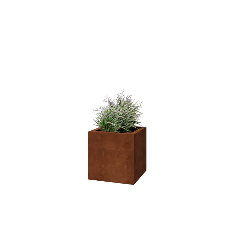 Jardinieră din oțel corten - Pătrat - 50 x 50 x 50 cm - Sudat - Cu placă de bază