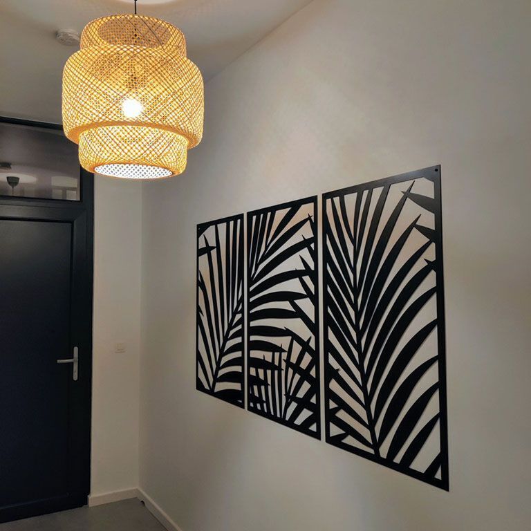 Decor de perete din metal Ferigi 3 părți