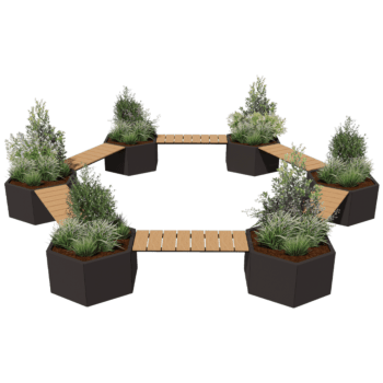 Bancă cu jardiniere din oțel acoperit cu pulbere Vegas configurație foc de tabără
