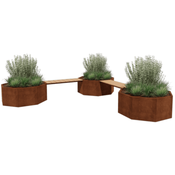 Bancă cu jardiniere din oțel corten Vegas Chicago configurație colț