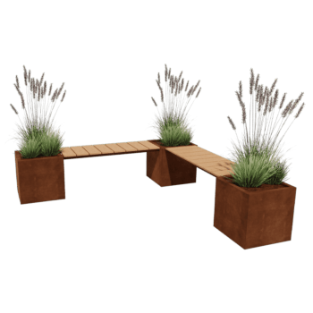 Bancă cu jardiniere din oțel corten Vegas Miami configurație colț