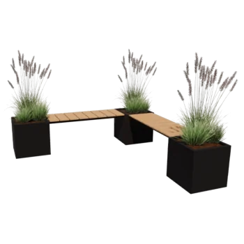 Jardinieră din oțel - Pătrat - Configurație pe colț - 221,2 x 221,2 x 50 cm - Altă culoare RAL - Cu placă de bază - Cu băncuță