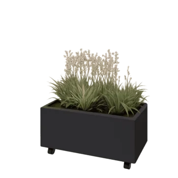 Jardinieră din oțel - Dreptunghiular - 80 x 40 x 30 cm - RAL9005 mat (negru) - Cu placă de bază - Cu roți