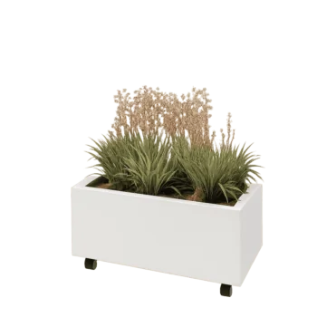 Jardinieră din oțel - Dreptunghiular - 80 x 40 x 30 cm - RAL9010 mat (alb) - Cu placă de bază - Cu roți
