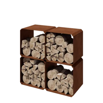 Suport pentru lemne din oțel corten - Colorado 4 bucăți - 40 x 40 x 40 cm