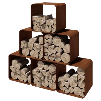 Suport pentru lemne din oțel corten - Colorado 6 bucăți - 40 x 40 x 40 cm
