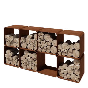 Suport pentru lemne din oțel corten - Colorado 8 bucăți - 40 x 40 x 40 cm