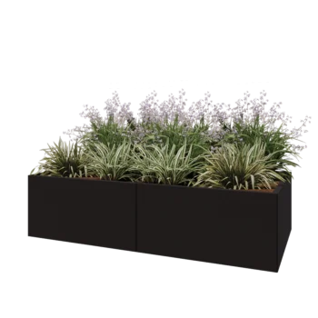 Jardinieră XXL din oțel - Dreptunghiular - 200 x 100 x 50 cm - RAL9005 mat (negru) - Cu placă de bază