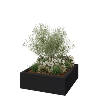 Jardinieră din fibră de sticlă - Pătrat - 120 x 120 x 40 cm - RAL7021 mat (gri negru) - Cu fund