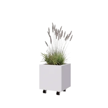 Jardinieră din oțel - Pătrat - 40 x 40 x 40 cm - RAL9010 mat (alb) - Cu placă de bază - Cu roți