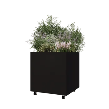 Jardinieră din oțel - Pătrat - 70 x 70 x 70 cm - RAL9005 mat (negru) - Cu placă de bază - Cu roți