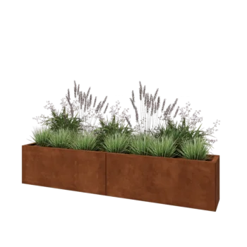 Jardinieră XXL din oțel corten - Dreptunghiular - 200 x 30 x 40 cm - Cu placă de bază
