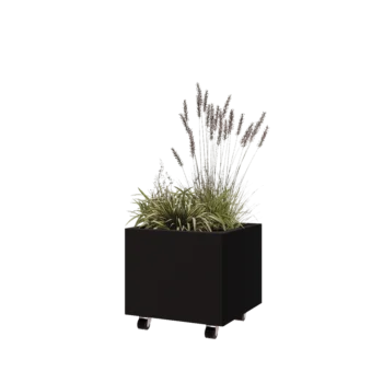 Jardinieră din oțel - Pătrat - 50 x 50 x 40 cm - RAL9005 mat (negru) - Cu placă de bază - Cu roți