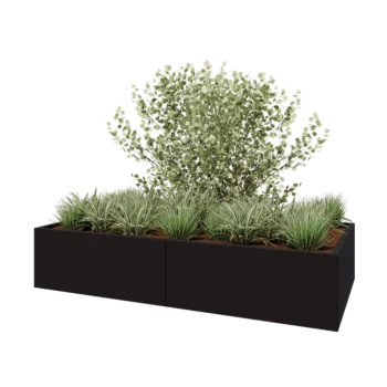 Jardinieră XXL din oțel - Dreptunghiular - 200 x 100 x 40 cm - RAL9005 mat (negru) - Cu placă de bază
