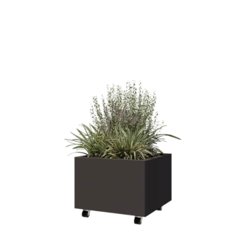 Jardinieră din oțel - Pătrat - 60 x 60 x 40 cm - Altă culoare RAL - Cu placă de bază - Cu roți