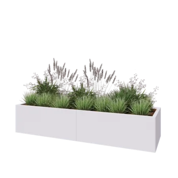 Jardinieră XXL din oțel - Dreptunghiular - 200 x 60 x 40 cm - RAL9010 mat (alb) - Cu placă de bază