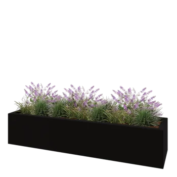 Jardinieră din fibră de sticlă - Dreptunghi - 200 x 50 x 40 cm - RAL9005 mat (negru) - Cu fund