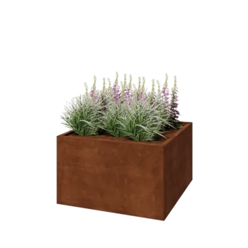 Jardinieră din oțel corten - Pătrat - 100 x 100 x 60 cm - Cu placă de bază