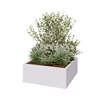 Jardinieră din oțel - Pătrat - 100 x 100 x 40 cm - RAL9010 mat (alb) - Fără placă de bază