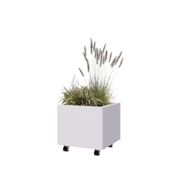 Jardinieră din oțel - Pătrat - 50 x 50 x 40 cm - RAL9010 mat (alb) - Cu placă de bază - Cu roți