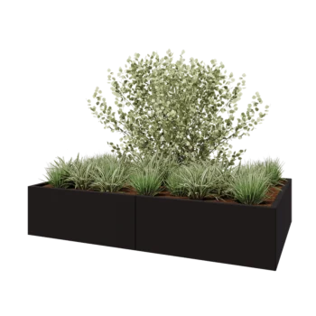 Jardinieră XXL din oțel - Dreptunghiular - 200 x 120 x 40 cm - RAL9005 mat (negru) - Fără placă de bază
