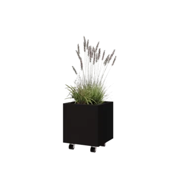 Jardinieră din oțel - Pătrat - 40 x 40 x 40 cm - RAL9005 mat (negru) - Cu placă de bază - Cu roți