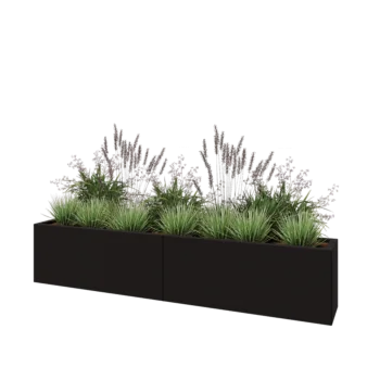 Jardinieră XXL din oțel - Dreptunghiular - 200 x 30 x 40 cm - RAL9005 mat (negru) - Cu placă de bază