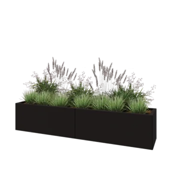 Jardinieră XXL din oțel - Dreptunghiular - 200 x 40 x 40 cm - RAL9005 mat (negru) - Cu placă de bază