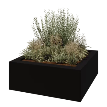 Jardinieră din fibră de sticlă - Pătrat - 160 x 160 x 60 cm - RAL9005 mat (negru) - Cu fund