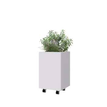 Jardinieră din oțel - Pătrat - 40 x 40 x 60 cm - RAL9010 mat (alb) - Cu placă de bază - Cu roți
