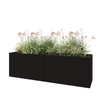 Jardinieră XXL din oțel - Dreptunghiular - 200 x 50 x 60 cm - RAL9005 mat (negru) - Cu placă de bază