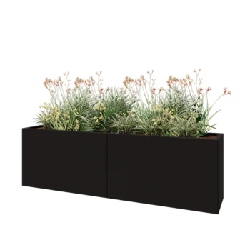Jardinieră XXL din oțel - Dreptunghiular - 200 x 40 x 60 cm - RAL9005 mat (negru) - Cu placă de bază