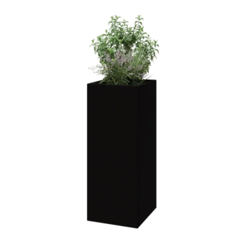 Jardinieră din fibră de sticlă - Pătrat - 40 x 40 x 100 cm - RAL9005 mat (negru) - Cu fund