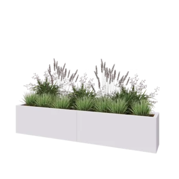 Jardinieră XXL din oțel - Dreptunghiular - 200 x 30 x 40 cm - RAL9010 mat (alb) - Cu placă de bază