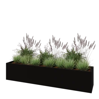 Jardinieră din fibră de sticlă - Dreptunghi - 200 x 40 x 40 cm - RAL9005 mat (negru) - Cu fund