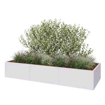 Jardinieră XXL din oțel - Dreptunghiular - 360 x 120 x 60 cm - RAL9010 mat (alb) - Cu placă de bază