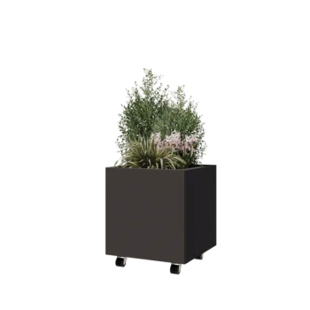 Jardinieră din oțel - Pătrat - 50 x 50 x 50 cm - RAL7016 mat (gri antracit) - Cu placă de bază - Cu roți