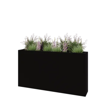 Jardinieră din fibră de sticlă - Dreptunghi - 150 x 25 x 80 cm - RAL9005 mat (negru) - Cu fund