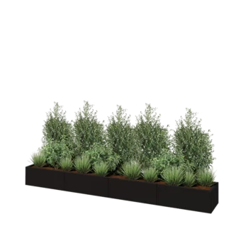 Jardinieră XXL din oțel - Dreptunghiular - 320 x 40 x 30 cm - RAL9005 mat (negru) - Cu placă de bază